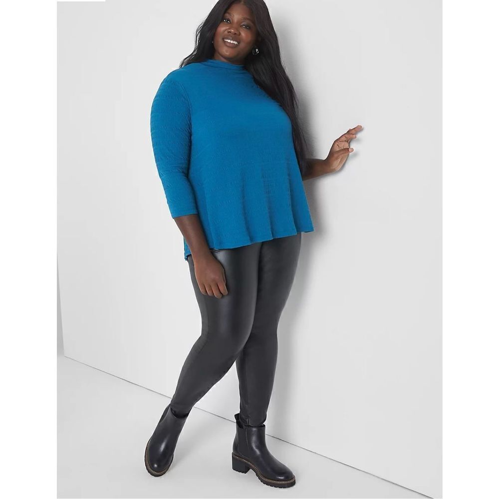 Womens Lane Bryant Swing 3/4-Sleeve Mock-Neck Tee Shirt Top in Seaport - 22/24